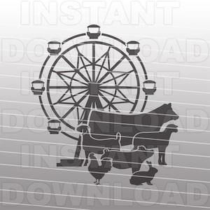 Ferris Wheel with Livestock SVG File,Cow Goat Lamb Pig Chicken Rabbit SVG File,Vector Art Commercial & Personal Use,Cricut,Silhouette Cameo