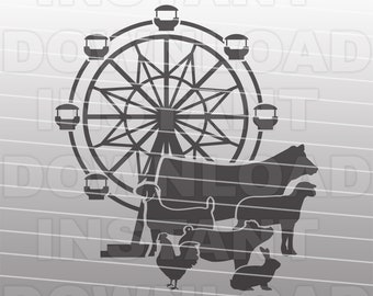 Ferris Wheel with Livestock SVG File,Cow Goat Lamb Pig Chicken Rabbit SVG File,Vector Art Commercial & Personal Use,Cricut,Silhouette Cameo