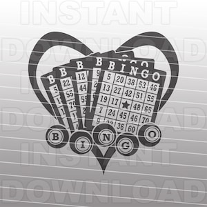 Houdt van Bingo SVG-bestand, bingokaarten en bingoballen SVG, gokken SVG - Vector Art commercieel en persoonlijk gebruik - Cricut, Silhouette Cameo, vinyl sticker
