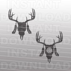 Deer Skull with Feathers SVG File - Deer Antlers SVG File - Vector Clip Art - Commercial & Personal Use- Cricut, Silhouette Cameo, Vinyl Cut