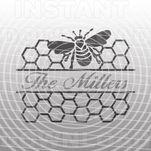 Queen Bee Split Monogram SVG File,Honey Bee SVG,Honeycomb Nameplate SVG -Vector Art Commercial & Personal Use- for Cricut,Silhouette,Cameo