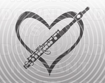 Flute with Heart SVG File,Marching Band SVG,Flute Player SVG -Vector Art Commercial & Personal Use- Silhouette,Cameo,Cricut,Vinyl Cut