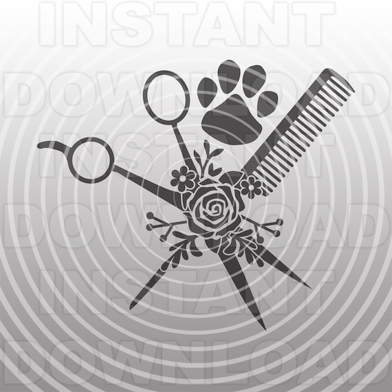 Dog Groomer Svgdog Grooming Floral Scissors Paw Print SVG Etsy