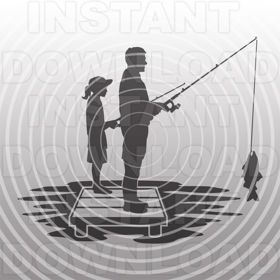 Father and Daughter with Fishing Rods Fishing Together on Dock SVG  File,Family Fishing svg,Commercial & Personal Use,Cricut,Silhouette Cameo
