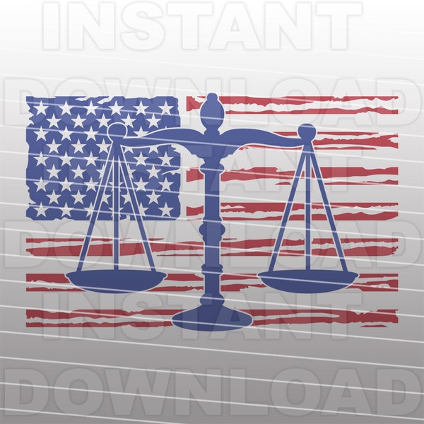 Attorney Lawyer Scales of Justice with Patriotic Distressed USA Flag SVG File -Commercial & Personal Use- Cricut,Silhouette,Cameo,vinyl svg