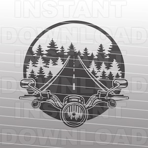 Open weg snelweg motorfiets sturen bos scène SVG-bestand-vector clipart commercieel en persoonlijk gebruik-cricut, cameo, silhouet, vinyl svg