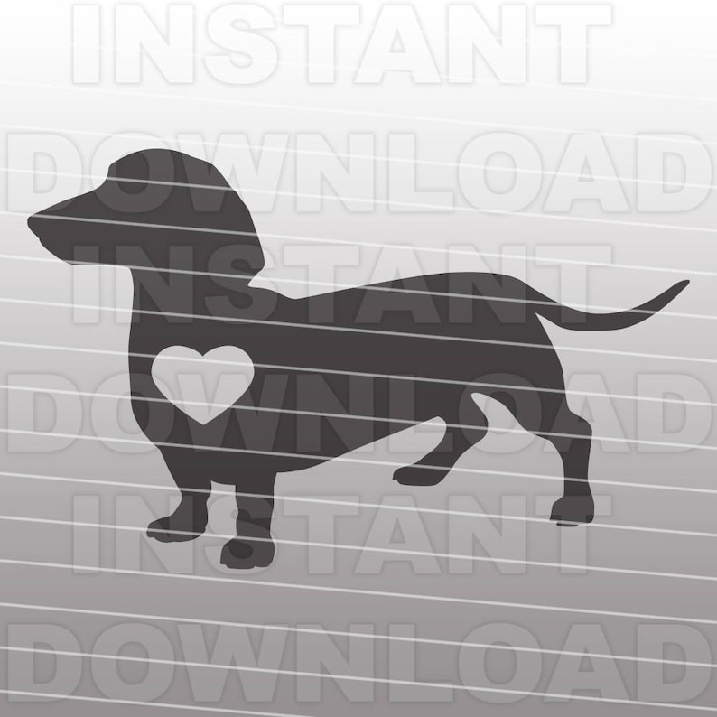 Puede incluir: Silueta de un perro dachshund con un coraz&oacute;n en el pecho. El perro es negro y el coraz&oacute;n es blanco.