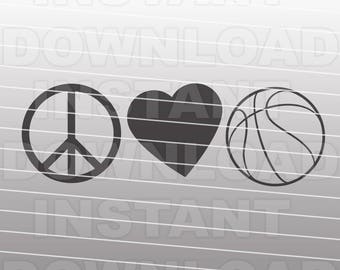 Peace Love Basketball SVG File - Sports SVG File-Vector Clip Art Commercial & Personal Use-Cricut Design Space,Silhouette Cameo,Vinyl Cut