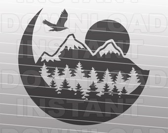Sunrise Mountain Scene SVG File,Mountains and Trees SVG,Mountain Range svg-Vector Art Commercial/Personal Use- Cricut,Silhouette Cameo,Vinyl