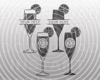 Mimosa SVG File,Cocktails SVG,Mimosa Glass Flute Monogram SVG -Personal & Commercial Use- cricut svg,silhouette svg,vector svg,vinyl cut