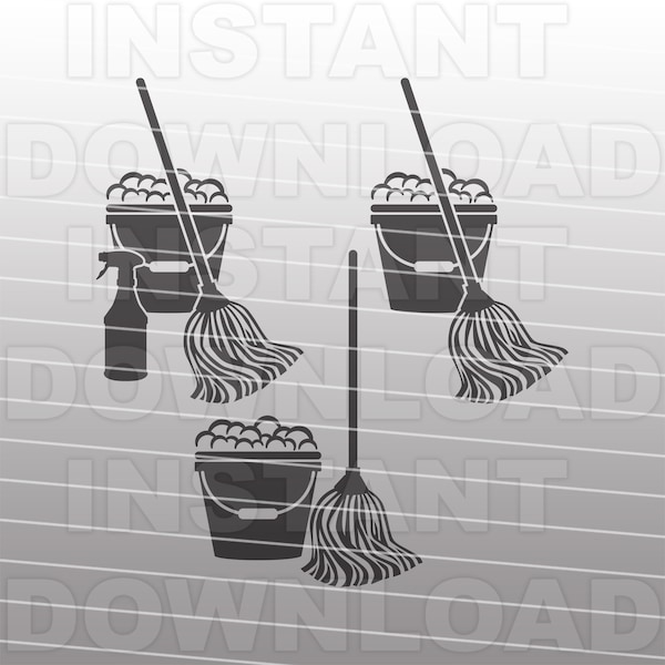 Household Floor Mop and Bucket with Suds SVG File,Housecleaning SVG,Bucket and Mop SVG -Commercial/Personal Use- Cricut,Silhouette,Vinyl svg