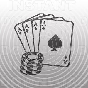 Cartes à jouer au jeu de casino avec fichier SVG de jetons de poker, Poker Night SVG - Utilisation commerciale et personnelle - Cricut, Silhouette Cameo, Vinyl svg