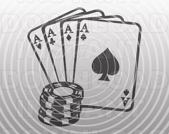 Casino Gambling Playing Cards with Poker Chips SVG File,Poker Night SVG -Commercial & Personal Use- Cricut,Silhouette Cameo,Vinyl svg