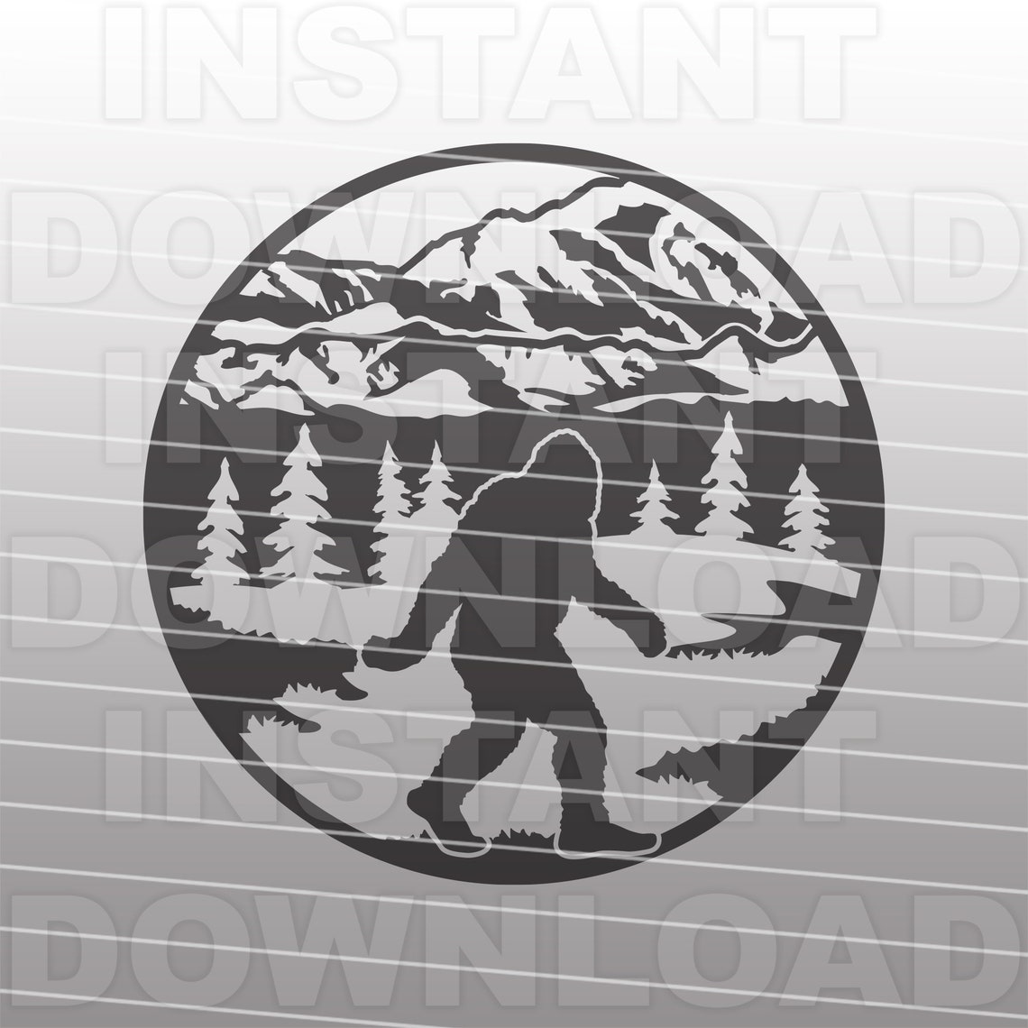 Bigfoot SVG Filebigfoot Mountain Forest Scene Svgsasquatch Etsy