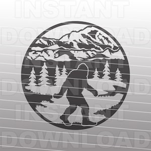 Bigfoot  SVG File,Bigfoot Mountain Forest Scene SVG,Sasquatch SVG -Vector Art Commercial & Personal Use- Cricut,Silhouette,Cameo,Vinyl Cut