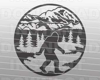 Bigfoot  SVG File,Bigfoot Mountain Forest Scene SVG,Sasquatch SVG -Vector Art Commercial & Personal Use- Cricut,Silhouette,Cameo,Vinyl Cut