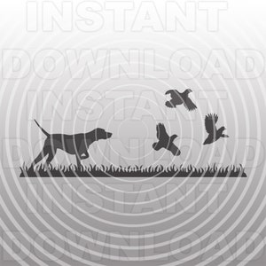 Engelse aanwijzer hond met kwartel SVG-bestand, kwartel jacht SVG - Vector Clipart commercieel en persoonlijk gebruik - Cricut, silhouet, cameo, vinyl sticker