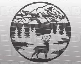 Rustic Mountain Deer Hunting Buck SVG File -Commercial & Personal Use- Vector Art SVG for Cricut,Silhouette Cameo,iron on craft vinyl