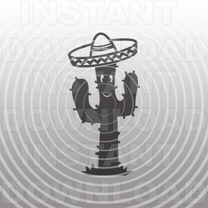 Cactus mignon portant fichier Sombrero SVG, sud-ouest SVG, désert SVG-Vector Art Commercial & Personal Use-pour Cricut, Silhouette, Cameo, coupe de vinyle