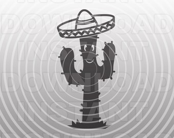 Cute Cactus Wearing Sombrero SVG File,Southwest SVG,Desert SVG -Vector Art Commercial & Personal Use- for Cricut,Silhouette,Cameo,vinyl cut