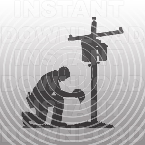 Lineman Electrician Utility Worker Kneeling Praying at Memorial Cross SVG File -Commercial/Personal Use- Cricut,Silhouette,Cameo,vinyl decal