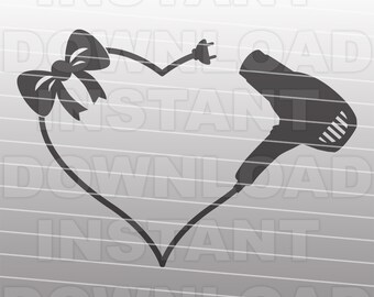 Friseur Fön Herz mit Schleife SVG-Datei, Kosmetikerin SVG, Friseur svg-kommerzielle & persönliche Nutzung- Cricut,Silhouette,Cameo,Vinyl Cut