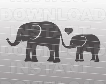 Elephant Mom and Baby SVG File,Elephants SVG File,Baby Nursery SVG-Vector Cut File for Commercial & Personal Use for Cricut,Cameo,Silhouette