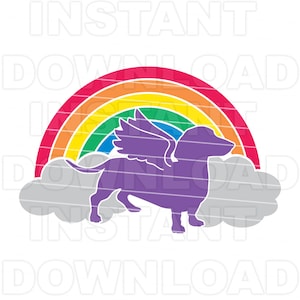 Dachshund Angel Rainbow Bridge SVG,Weiner Dog Memorial SVG -Vector Clipart Personal & Commercial Use- Cricut,Silhouette Cameo,Vinyl Decal