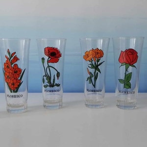 Lot de 6 jolis verres Floresco avec motifs fleurs - vintage