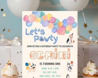 Editable Cat Dog themed birthday invitation, cat birthday invite, dog party invite, pet pawty caturday