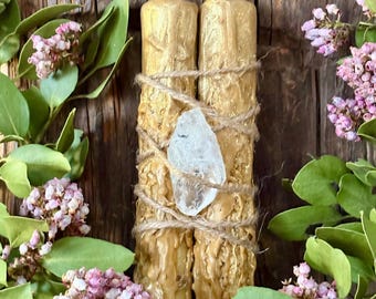 Litha Solar Offering Candle – Summer Solstice Ritual Candle with Crystal – Pagan Altar Decor, Witchcraft Candle