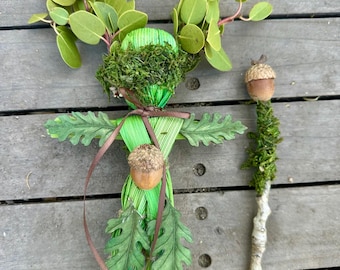 Green Man, Green Man Doll, Beltane Altar Decor, Oak King Green Man Poppet, Green Man Corn Husk Doll, Wiccan Decor, Beltane, Altar Decor