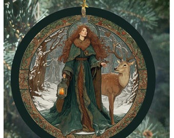 Celtic Yule Ornament, Pagan Goddess and Stag Ornaments, Yule Tree Ornament, Yuletide Gift, Winter Solstice, Yule, Altar Decor, Wiccan