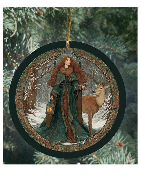Celtic Yule Ornament, Pagan Goddess and Stag Ornaments, Yule Tree Ornament, Yuletide Gift, Winter Solstice, Yule, Altar Decor, Wiccan