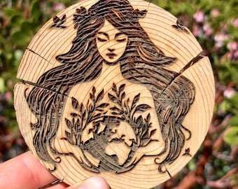 Gaia, Greek Goddess Gaia , Laser Engraved Gaia Art Piece, Earth Mother Art, Beltane Altar Decor, Wiccan Decor, Beltane, Altar Decor, Litha