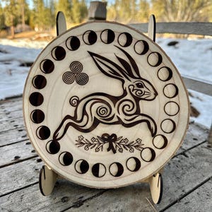 Ostara Hare, Laser Engraved Ostara Hare, Lunar Hare Blessing, Moon Gazing Hare, Wiccan Decor, Ostara, Altar Decor, Witch Room Decor