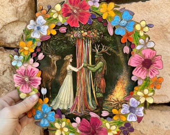 May Queen, Green Man, Beltane Altar Decor, The Union of the May Queen and Green Man Art, May Day Fire Festival, Wiccan Altar Decor, Beltane