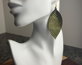Leather Leaf Dangle Earrings *Savage Species Collection* (Dark Green pattern on front/ dark green color on back)