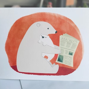 Cartão de feliz dia dos pais - em branco por dentro - Papai urso tentando ler o jornal