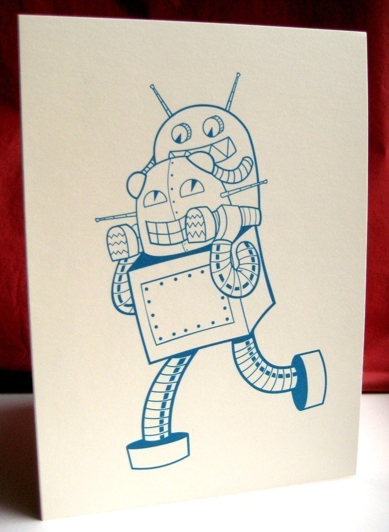 Robot Dad card Father's day card, blank robot notecards, blank greeting card, robot family card, robot greeting card, card for new dad image 3