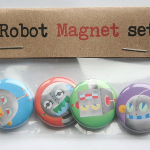 Robot party favors Robot Magnets, Set of Four, robot gift idea, robot kitchen magnets, robot magnet set, gift for kids image 2
