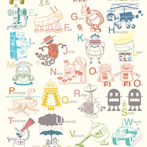 Big Robot Alphabet Art Print - cartel de robot, arte de bebé, decoración de vivero de robot, impresión de arte de robot, cartel de alfabeto, arte de alfabeto, arte de vivero de niño