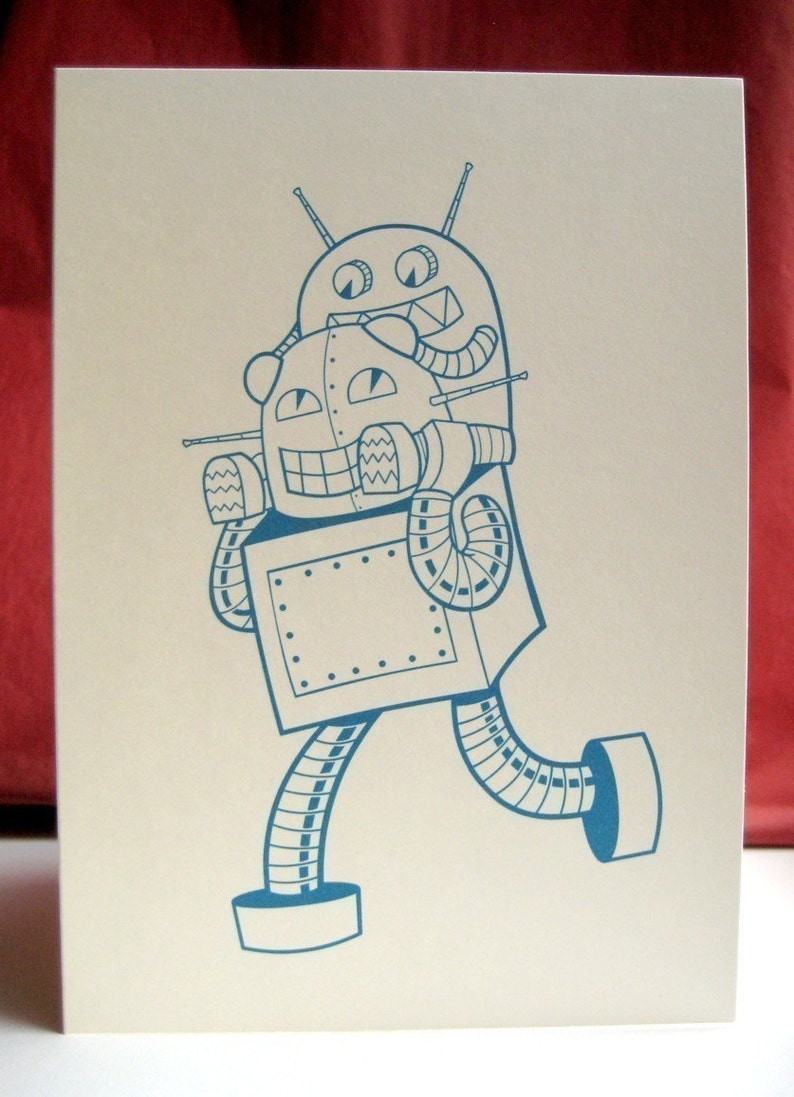 Robot Dad card Father's day card, blank robot notecards, blank greeting card, robot family card, robot greeting card, card for new dad image 1