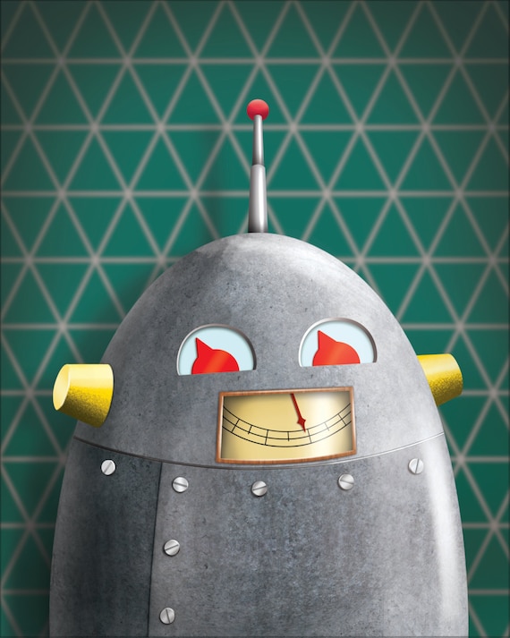Robot Art Print - Robot wall art - kid decor - art for boys room - 8 x 10 print - robot print - robot decor - art for kids room