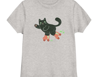 Roller skating black cat kids jersey t-shirt