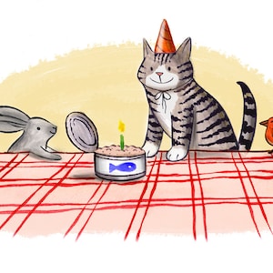 Happy Birthday Card birthday party card, birthday party invitation, cute cat card, cat birthday card, animal birthday party, best friend image 1
