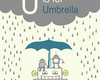 Alphabet Art Print - Wall decor for nursery or kid's room - U is for Umbrella