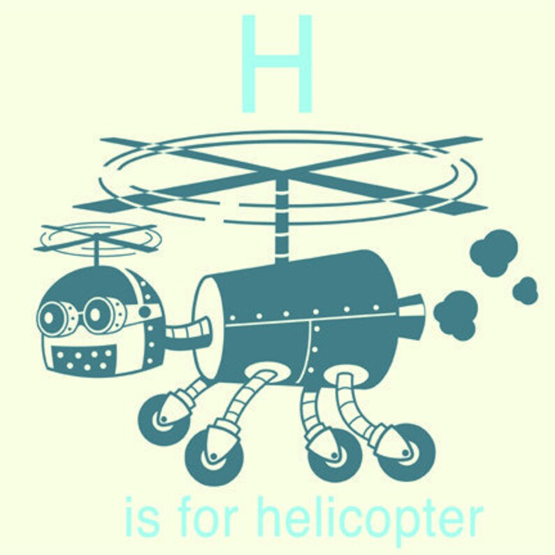 Alphabet Art Print Robot Alphabet Print H is for Helicopter Helicopter art art for nursery art for kids room art for baby boy image 1