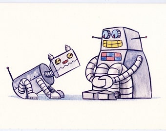 Tarjeta de felicitación en blanco de robot y mascota, tarjeta de felicitación de robot, tarjeta de mejor amigo, tarjeta de cumpleaños de mascota, tarjeta de amante de animales, tarjeta de amante de perros, cumpleaños de perro