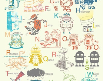 Big Robot Alphabet Art Print - robot poster, baby art, robot nursery decor, robot art print, alphabet poster, alphabet art, boy nursery art